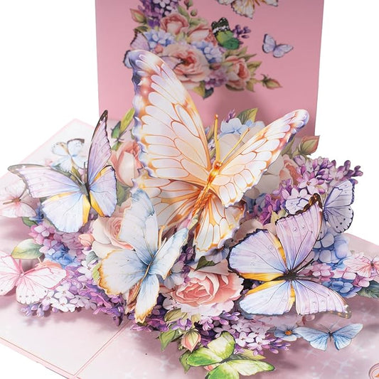 Butterfly Garden 3D Pop-Up Greeting Card – Elegant Floral Pop-Up Card for Birthday, Mother’s Day, Wedding, Anniversary