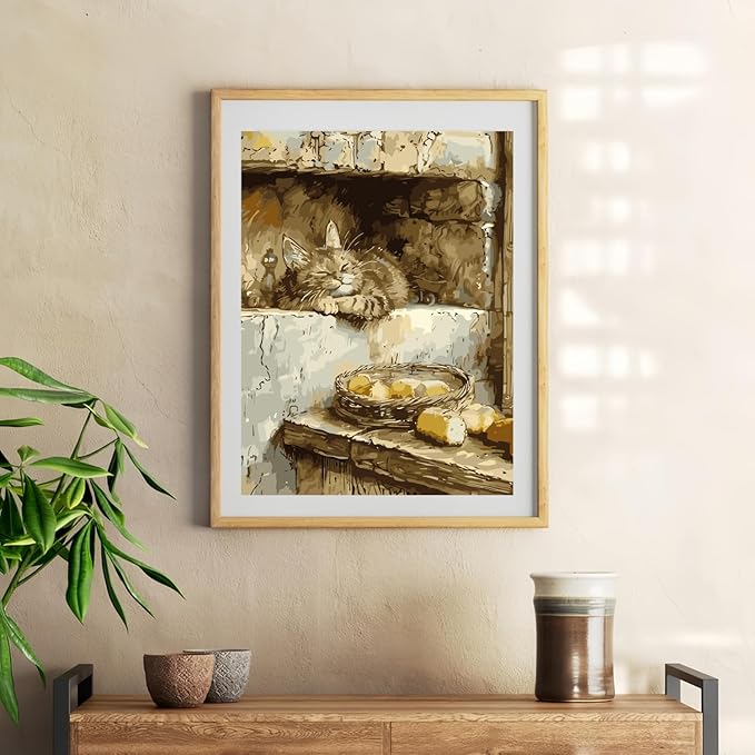 Mosaflare Paint by Numbers for Adults Beginner, Sleeping Cat Adult Paint by Number Kits on Canvas, DIY Acrylic Oil Easy Painting by Numbers for Home Wall Decor 12X16 inch (Without Frame)