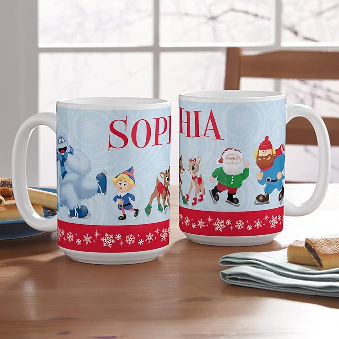 Let's Make Memories Personalized Coffee Mug - Festive Drinkware - Christmas Holiday Stocking Stuffer - Rudolph Skating Friends