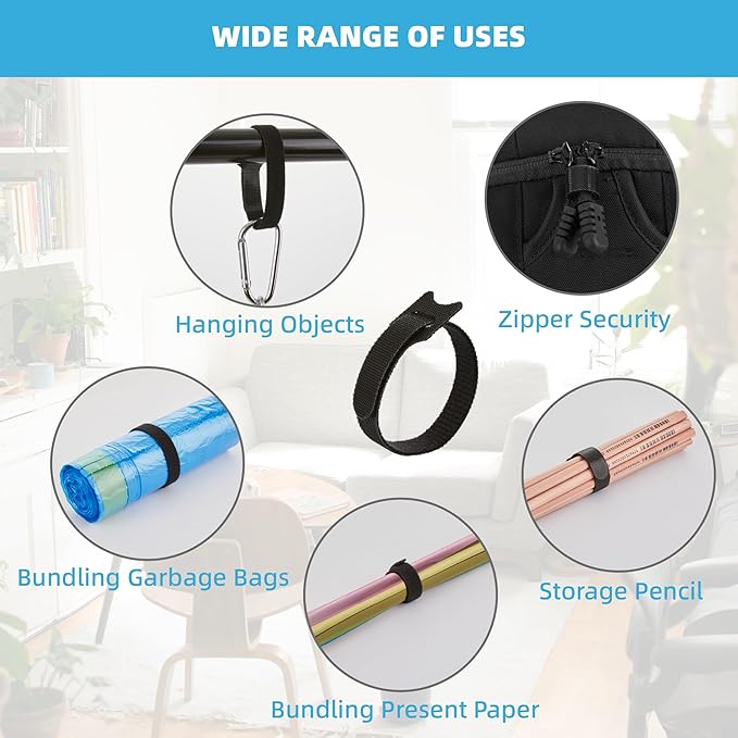 120 PCS Reusable Cable Ties with Hook and Loop, Multi-purpose Adjustable 8 Inch Cable Management Wire Ties Cable Straps for Organizing Home, Office and Data Centers (Black)
