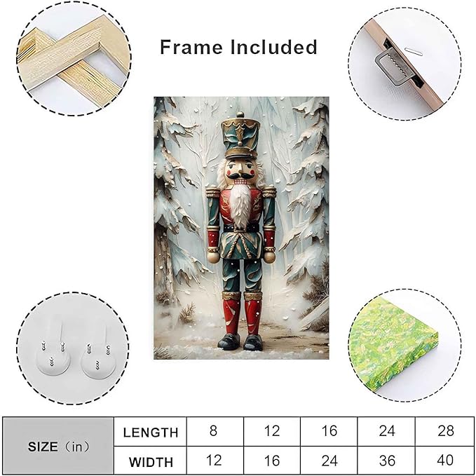 Nutcracker Christmas Art Print Vintage Holiday Decor Winter Nutcracker Wall Art Vintage Toy Soldier Print Festive Winter Poster Indoor Decor for Home Offices Living Room Bedroom Framed Ready to Hang