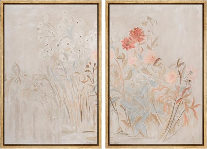SIGNWIN Framed Canvas Print Wall Art Set Soft Pastel Wildflower Botanical Floral Illustrations Modern Art Scenic Colorful for Living Room, Bedroom, Office - 16"x24"x2 Natural