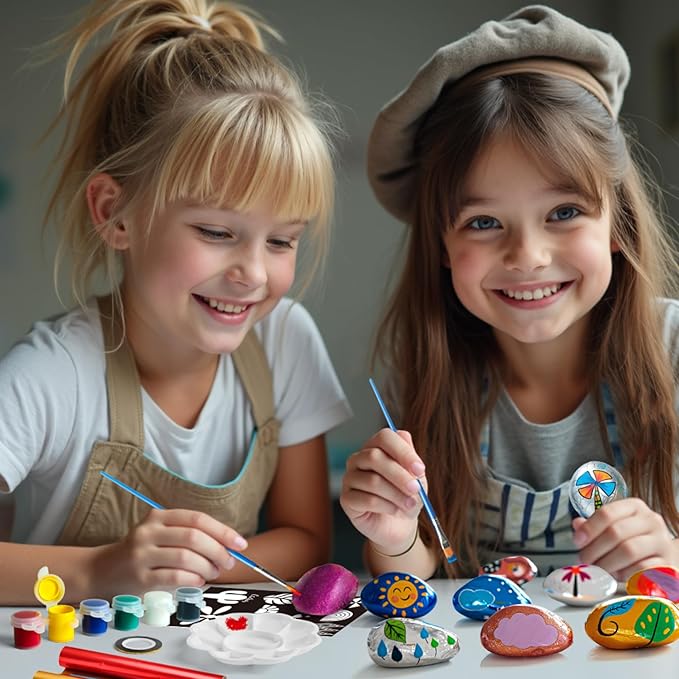 Piano Potato Rock Painting Kit for Kids, Foil Rock Art Craft Set with 10 River Rocks, 6 Paints & 10 Foil Stencils, Creative Arts and Crafts for Kids Ages 6-12