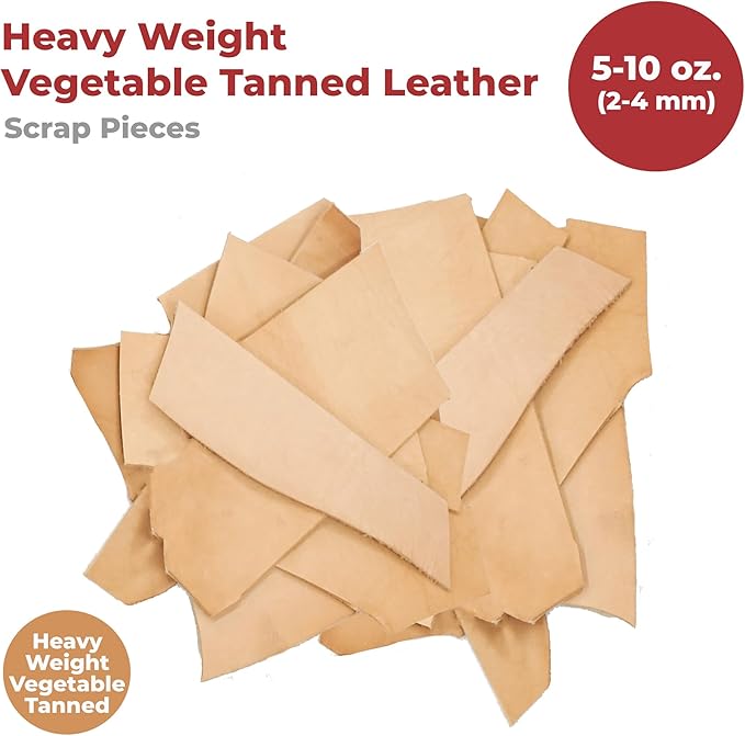 ELW Vegetable Tanned Leather Scraps | 10-15 oz Heavy Duty Weight | Size: 10 LB | Genuine Cowhide Full Grain Leather Remnant for DIY, Crafting, Leatherworking Tooling | Natural Veg Tanned - Heavyweight