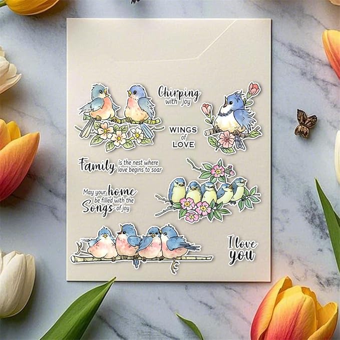 Bird Branch Stamps and Cutting Dies for Card Making DIY Transparent Silicone Clear Stamp and Metal Die Cuts Sets for Scrapbooking Paper Greeting Cards Decor Seals Craft Supplies