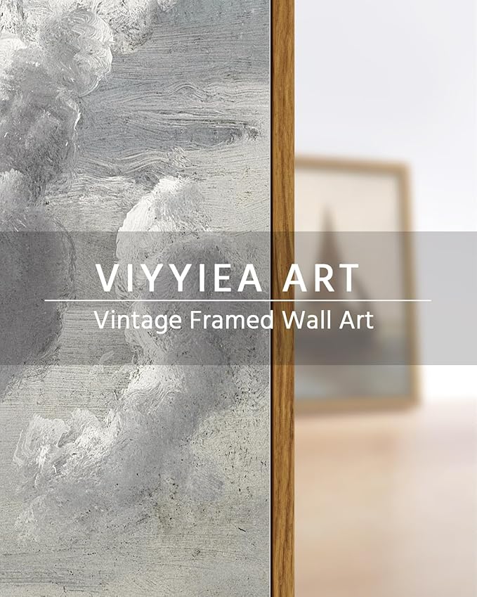 VIYYIEA Vintage Framed Cloud Wall Art Decor, Living Room Bedroom Cloudy Pictures Collage Wall Decor, Framed Canvas Prints Artwork, Retro Abstract Paintings,12x16 Inch