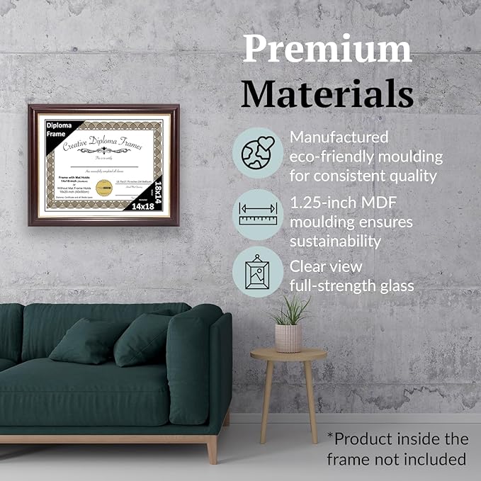 Creative Picture Frames 14x18 Mahogany Gold Rim Diploma Frame with White Mat Glass and Installed Wall Hangers | Frame Holds 16x20 Media without Mat