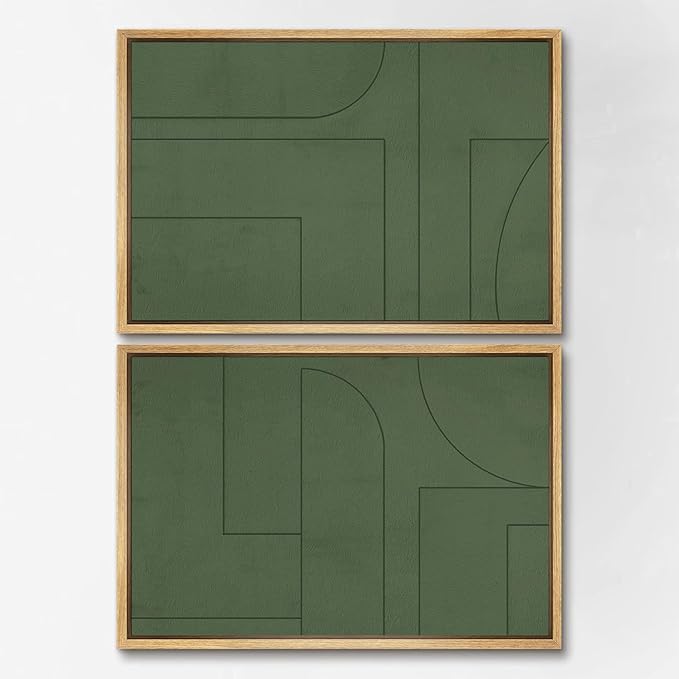 SIGNWIN Framed Canvas Print Wall Art Set Green Mid-Century Polygon Landscape Abstract Shapes Digital Art Modern Art Decorative Minimalism Vintage for Living Room, Bedroom, Office - 16"x24"x2 Natural