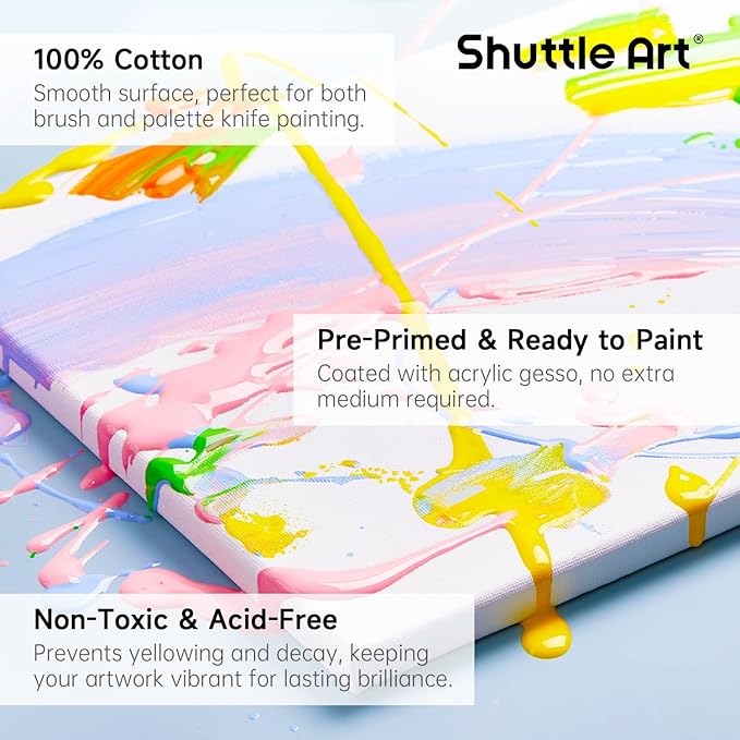 Shuttle Art Stretched Canvas, 12 Pack 11 x 14 Inch Canvases for Painting, 100% Cotton, Primed White, Premium Painting Canvas for Beginners and Artists for Acrylic, Oil, Acrylic Pouring Painting