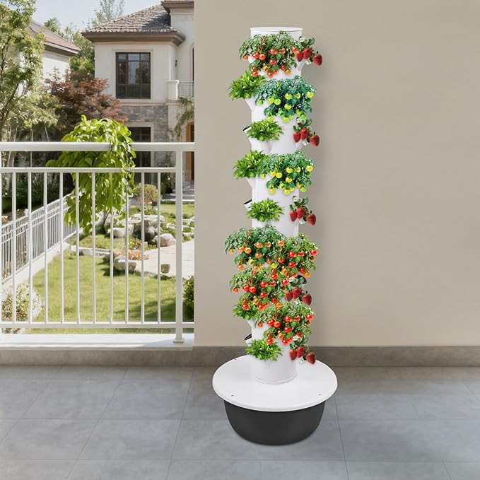 Indoor Hydroponics Growing System Kit with 36 Holes, 9-Tier Vertical Garden Tower with Submersible Pump & Timer, 7.93 Gallon Water Tank for Plant Herbs, Vegetables, Lettuce, Strawberries