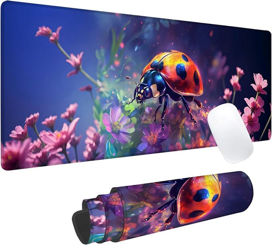 Ladybug Gaming Mouse Pad, Office Desk Mat, Anti-Slip Rubber Base Cool Aesthetic Mouse Pads for Computer Laptop Keyboard School Home Desktop Gamer Home Accessories Decor 31.5" x 11.8"