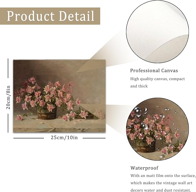 uniro Vintage Floral Wall Art, French Country Wall Decor, Retro Flower Botanical Painting, Farmhouse Wall Art Rustic Antique Canvas Prints Vintage Art Pictures for Bedroom Bathroom Decor( 8" x 10"-UNFRAMED)