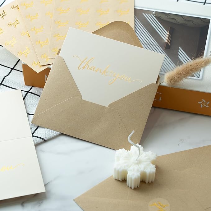 40 Pack Gilding Thank You Cards with Envelopes & Matching Stickers, Thank You Notes for Wedding, Business, Baby Shower, Small Business, Graduation