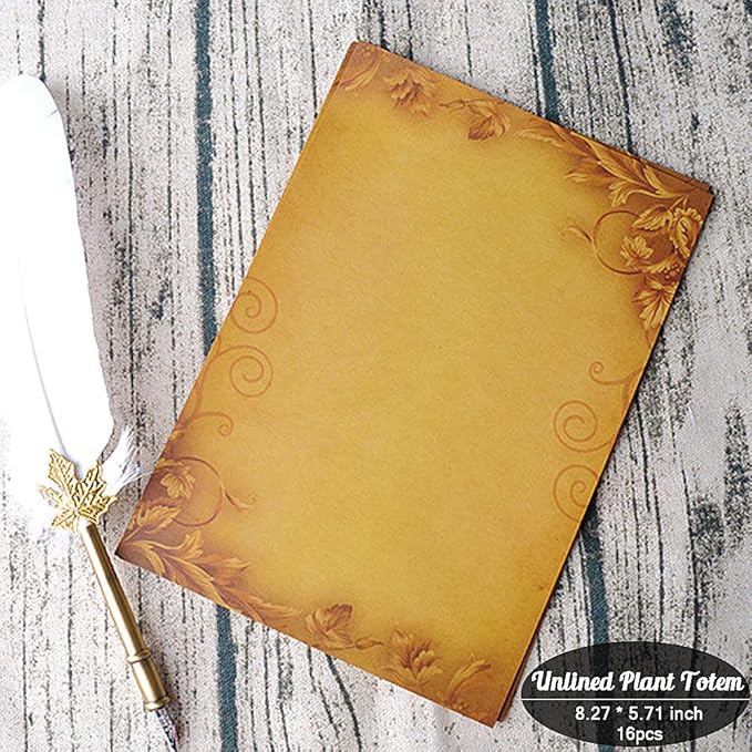 Vintage Stationary Paper + Kraft Envelopes Set with Seal Stickers, 64pcs 4 Patterns 8.3 x 5.7 Writing Stationery Papers + 20pcs 2 Colors 7.9 x 4.7 Letter Envelope + 36pcs 2 Styles Rustic Seals