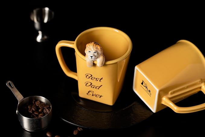DIHOclub Father's Day Ceramic Coffee Mug with Lion Sculpture Best Dad Ever Gift, Handcrafted Lion King Mug for Dad, Unique Dad Gifts for Birthday, Christmas(12oz)