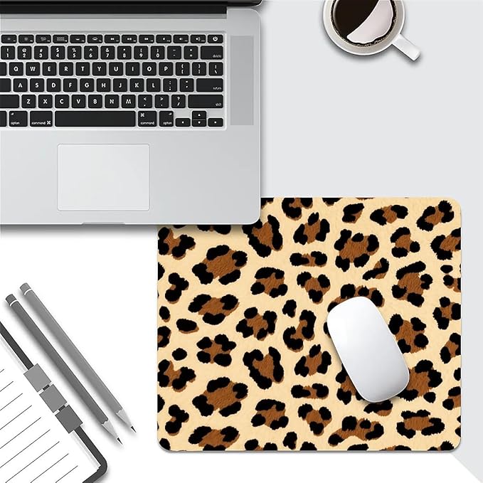 Square Mouse Pad Leopard Pattern, Personalized Premium-Textured Custom Mouse Mat Design, Washable Mousepad Cloth, Non-Slip Rubber Base Computer Mouse Pads for Wireless Mouse