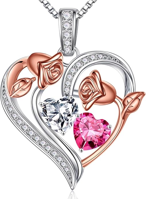Iefil Christmas Gifts for Women Wife - 925 Sterling Silver Rose Heart Necklace, Stocking Stuffers for Women, Anniversary Birthday Gifts for Wife Girlfriend Mom