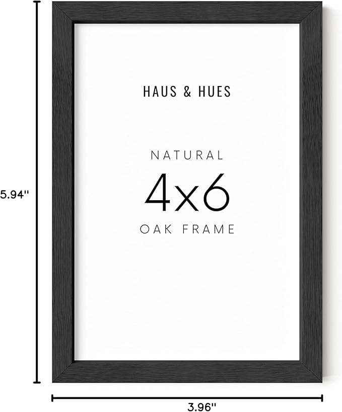HAUS AND HUES 4x6 Solid Oak Black Frame - Wall or Tabletop Display (Black Oak Frame)