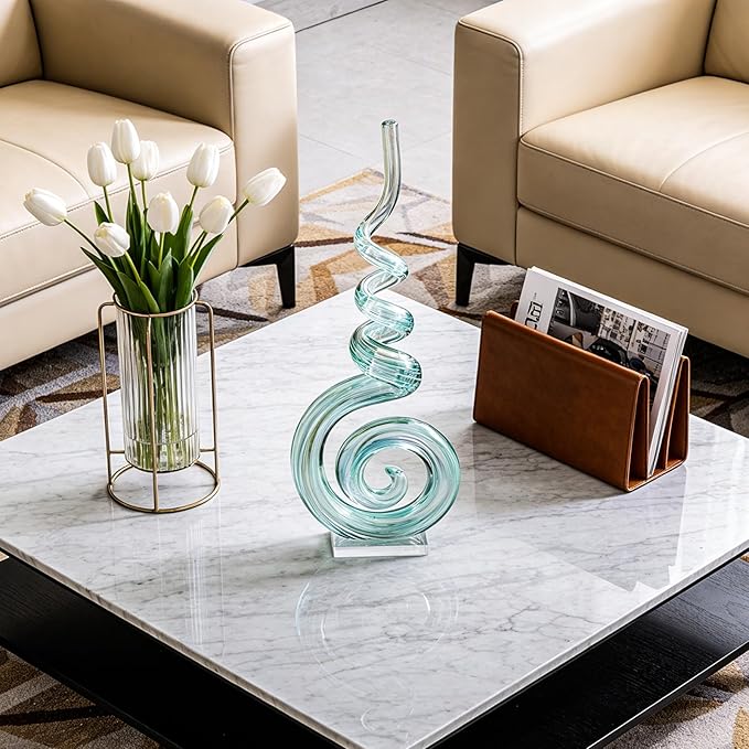 15" Tall Hand-Blown Murano-Style Glass Sculpture Statues Art Ornament Statue Figurines Home Decor Accent Piece Coastal Ocean Nautical Home Decor,Shelf,TV Stand,Tabletop Centerpieces,Wonderful Gift