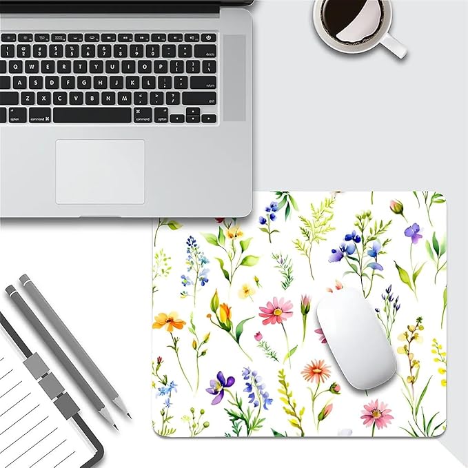 Square Mouse Pad Beautiful Flowers Plants 2, Personalized Premium-Textured Custom Mouse Mat Design, Washable Mousepad Cloth, Non-Slip Rubber Base Computer Mouse Pads for Wireless Mouse