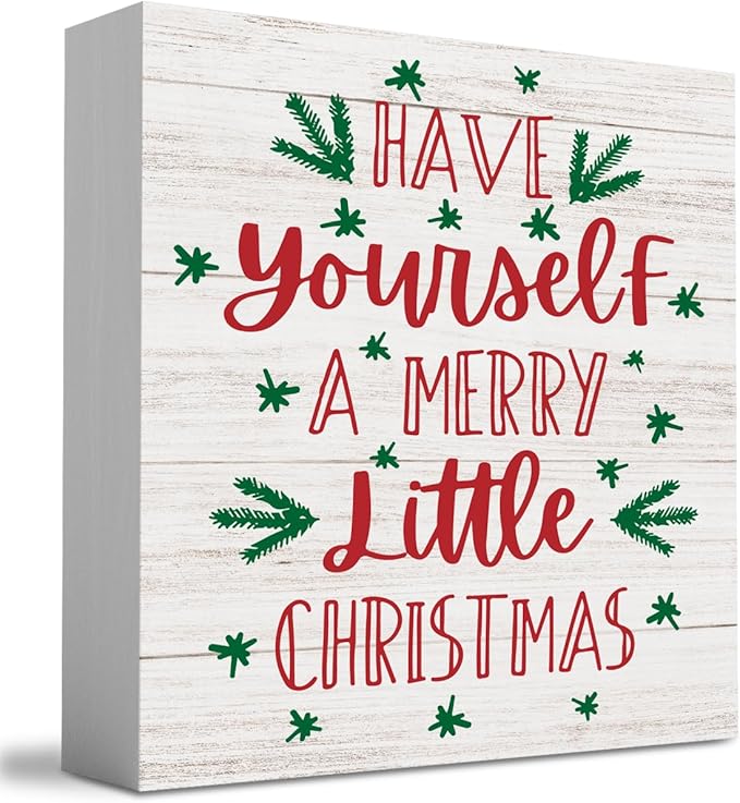 Have Yourself A Merry Little Christmas Wood Sign Christmas Decorations Indoor Farmhouse Christmas Decor Desk Table Block Signs Home Shelf Office Decoration 5 x 5 Inches