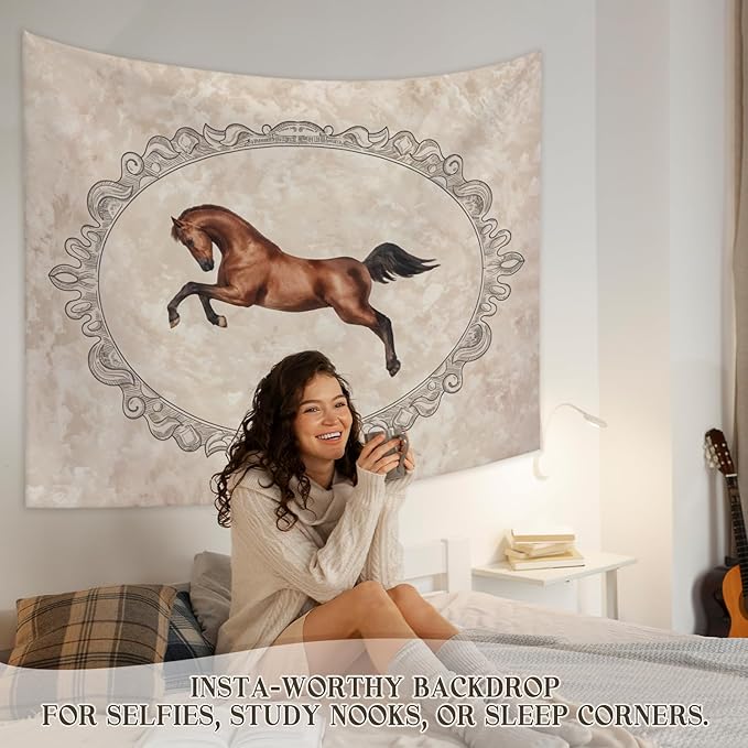 STHTTSW Vintage Horse Tapestry, Wild Horse Running Tapestries Wall Blanket, Animal Horses Wall Hanging Decor for Nursery Home Bedroom Living Room Dorm, 50x60 Inch