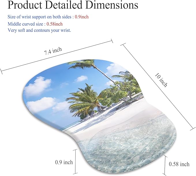 Gel Mouse Pad with Wrist Rest, Ergonomic Concave Wrist Support Mousepad with Non-Slip PU Base & Smooth Surface Comfortable Desk Accessories Mat for Office, Home Gaming and Study (Beach)