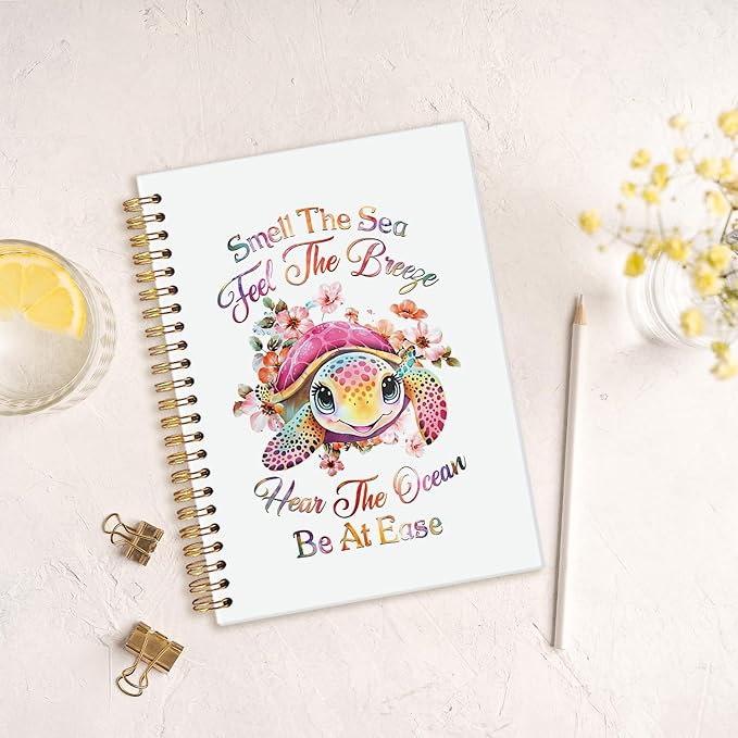 MOFUYU Turtle Gifts Cute Spiral Notebook Journal for Women Men,Sea Turtle Gifts,Inspirational Ocean Notebooks,Cute Notebooks for School Work Women Girls,Gifts for Beach Lovers,Turtle Gifts for Women 5.5x8.3 Inch