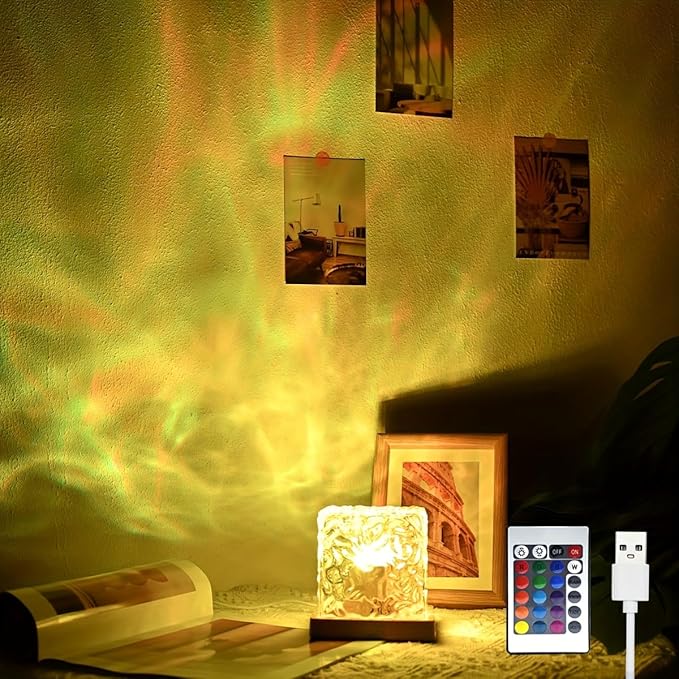 Northern Lights Ocean Wave Projector Light, Galaxy Light Projector, 16 Colors Gradual Rotating Flame Water Ripple Ambient Night Light Non-Wood for Bedroom, Room Decor, Kids Room (RC)