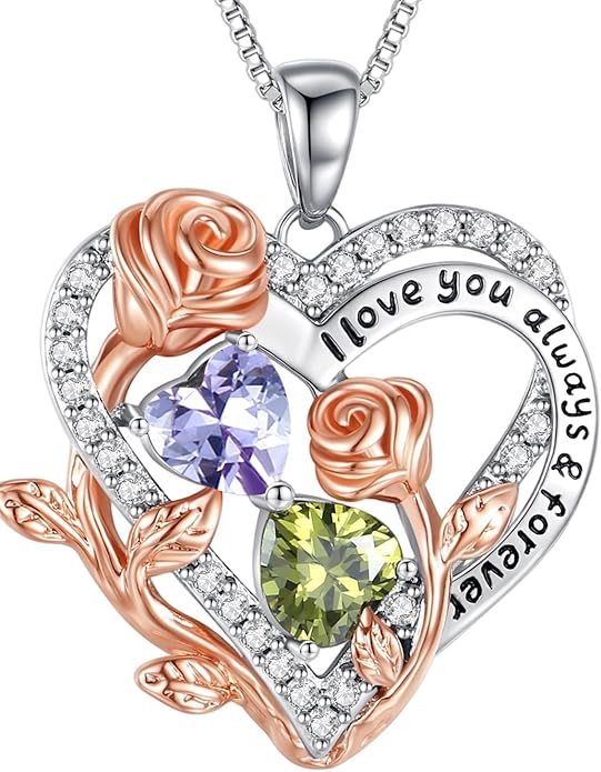 I Love You Birthstone Necklace, 925 Sterling Silver Heart Pendant with CZ Diamond Stones, Birthday Gifts for Women, Romantic Gift for Wife, Girlfriend, Her, Anniversary, Valentine's Day, Christmas