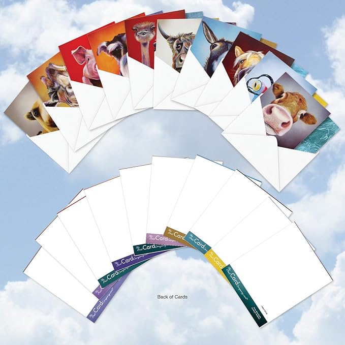 The Best Card Company - 20 Bulk Animal Note Cards Blank (4 x 5.12 Inch) - Fun Assorted Notecards with Envelopes (10 Designs, 2 Each) - Animal Magnetism AMQ6218OCB-B2x10