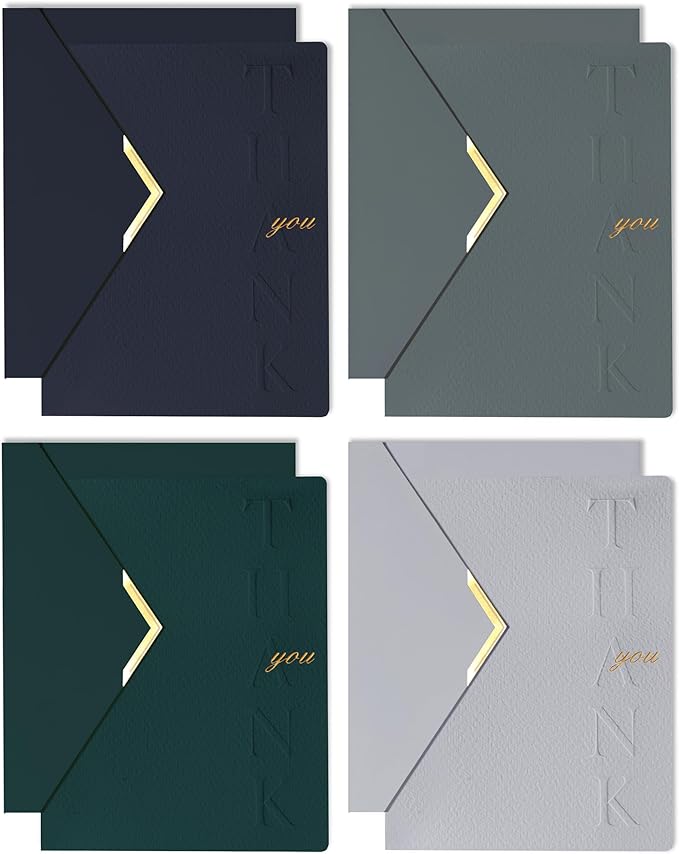 20 Pack Thank You Cards with Envelopes, 4.25×5.5 Inch Textured Thank You Notes, 4 Color Assorted Thank You Cards with Raised Embossed Letters and Gold Foil Seal Envelopes, Blank Inside