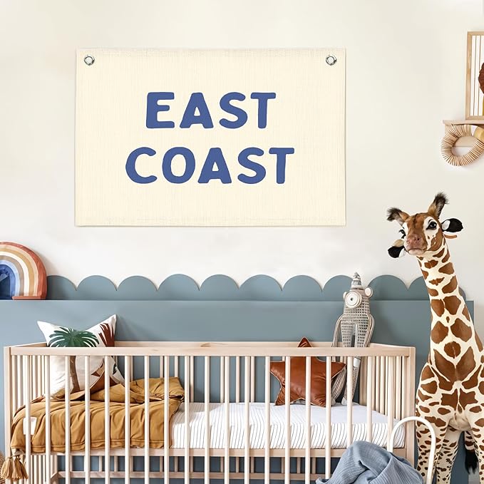 Lacama Coastal Nursery Room Decor,Vintage East Coast wall art Banner, Coastal Cowgirl Wall Art Blue Aesthetic Trendy Wall Art Dorm Decor For College Girls Canvas Banner 30x21 Inch