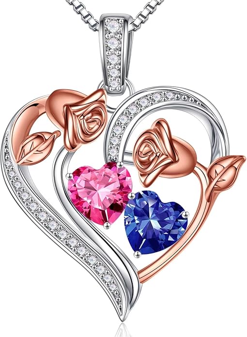 Iefil Christmas Gifts for Women Wife - 925 Sterling Silver Rose Heart Necklace, Stocking Stuffers for Women, Anniversary Birthday Gifts for Wife Girlfriend Mom