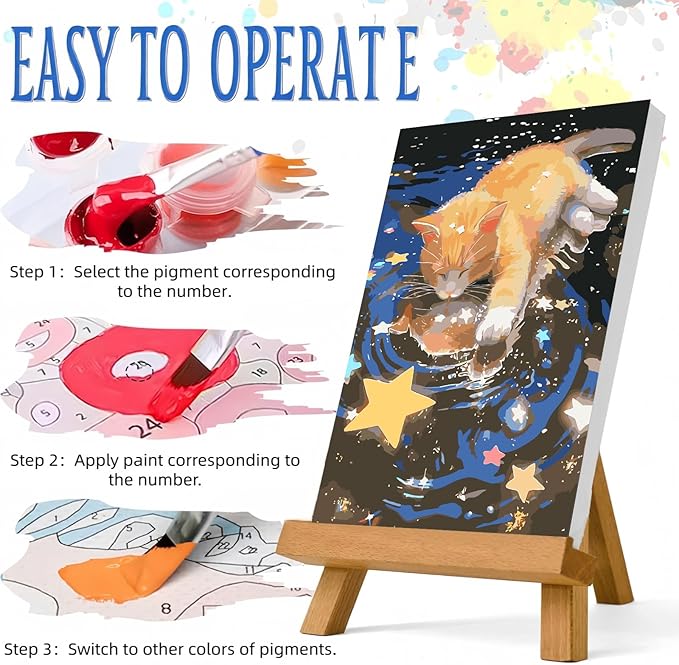 JYXSJYYD Paint by Numbers Kit for Adults Beginner,Star Cat Paint by Number Kits Canvas Without Framed,Animal Cat DIY Acrylic Oil Painting Adults Paint by Numbers Kits for Home Wall Decor 16x20 Inch