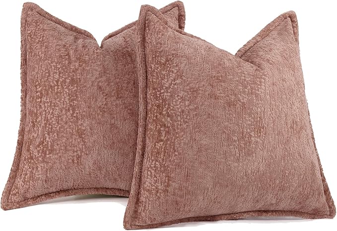 Pack of 2 Dusty Pink Decorative Throw Pillow Covers 20x20 Cozy Soft Chenille Boho Accent Vintage Farmhouse Square Couch Pillow Covers for Home Decor Bed Sofa Living Room