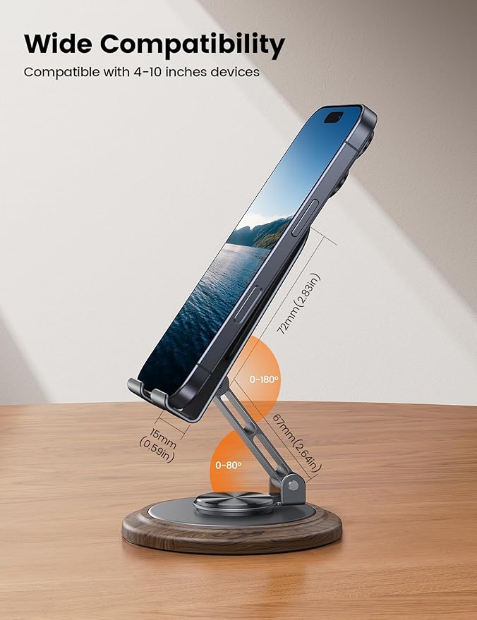 Lamicall Grey Phone Holder, Desk Accessories - Simulated Wood Grain Cell Phone Holder, Office Decor for Women, Stocking Stuffers for Teen Boys Girls, 4-10” Phones, iPad mini, Gifts for Christmas