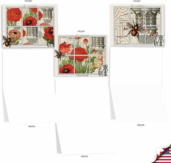 The Best Card Company - 10 Retro Blank Cards with Envelopes (4 x 5.12 Inch) - Artistic Boxed Assortment, Vintage Note Cards - What's the Buzz M3983