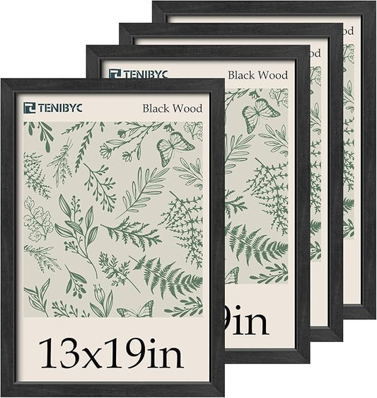 Picture Frame 4 Pack - Solid Wood Poster Photo Frame - Woodgrain Series - Room, Office, Gallery, Studio Display - Wall Hanging