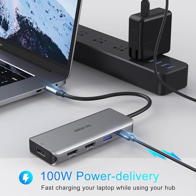 Docking Station, USB C Adapter, 9 in 1 Triple Display Multiport Dongle with 2 HDMI 4K, DisplayPort, 3 USB, 100W PD, SD/TF Card Reader for MacBook Pro Air Type C Laptops