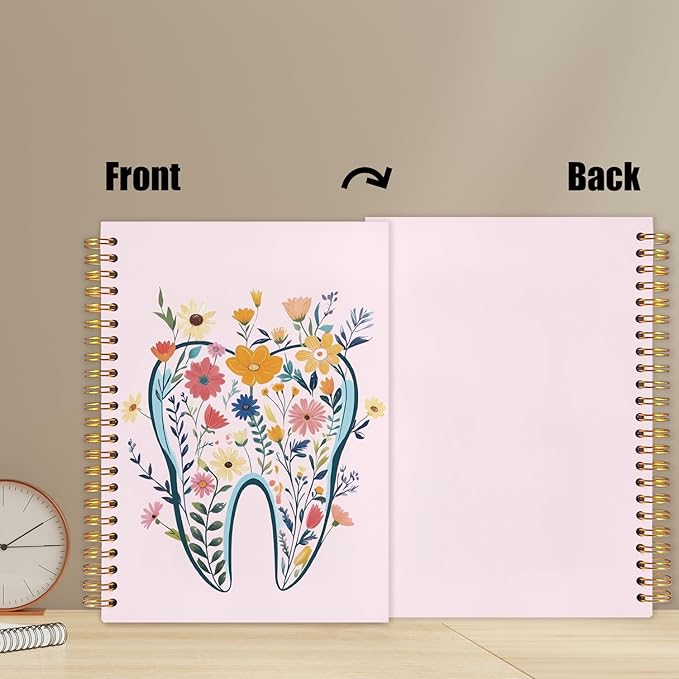 WUCHJ Dentist Gifts Notebook Journal, Dental Assistant Office Gifts for Women, Pink Floral Tooth Dental Spiral Notebook Journal for Note Taking, Dentist Office Supplies, 5.5x8.3 Inch