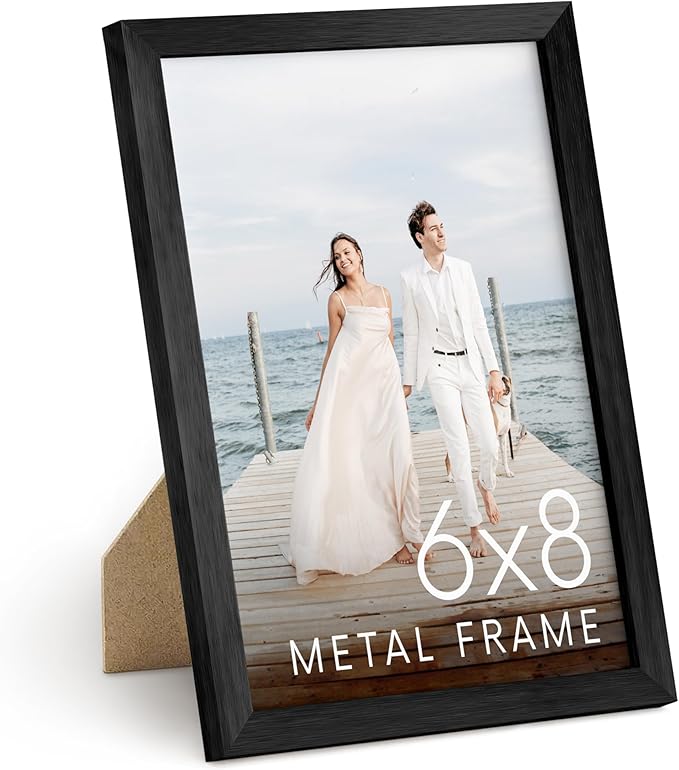 HAUS AND HUES 6x8 Black Metal Picture Frame - Features Premium Aluminum, Vertical Hanging & Easel Back, Shatterproof Plexiglass - Ideal for Home, Room, Office (6x8 in, Black, Set of 1)