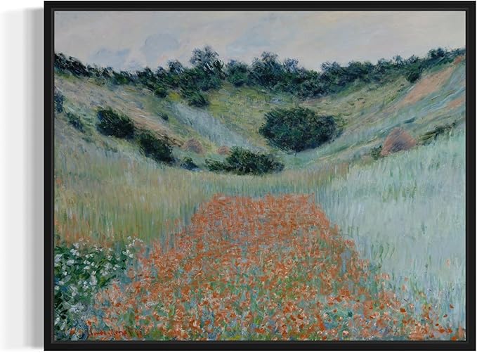 Poppy Field Claude Monet Wall Art Print Poster, Impressionist Painting Wall Art Wall Decor, for Bedroom and Living room Bathroom Decor 115 (Poppy Field, 8 x 10 inches, Black Frame)