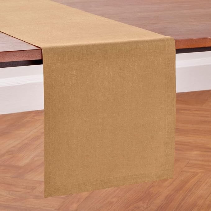 Solino Home Linen Table Runner 60 Inches - 100% Pure Linen Tobacco Brown Table Runner 14 x 60 Inch Ideal for Dresser and Coffee Tables - Diana Medium Weight
