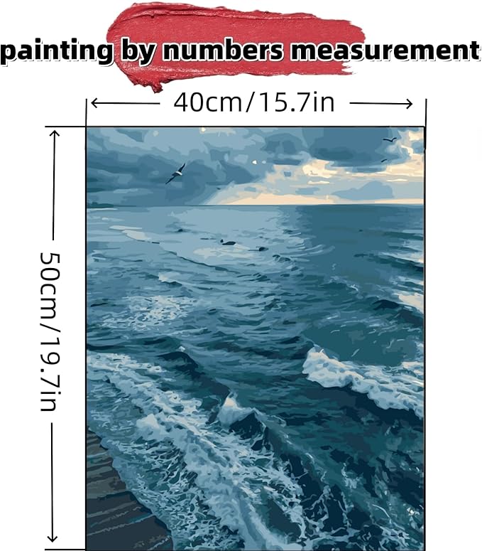 JYXSJYYD Paint by Numbers Kit for Adults Beginner,Waves Easy Paint by Number Kits Canvas Without Framed,Ocean DIY Acrylic Oil Painting Adults Paint by Numbers Kits for Home Wall Decor 16x20 Inch
