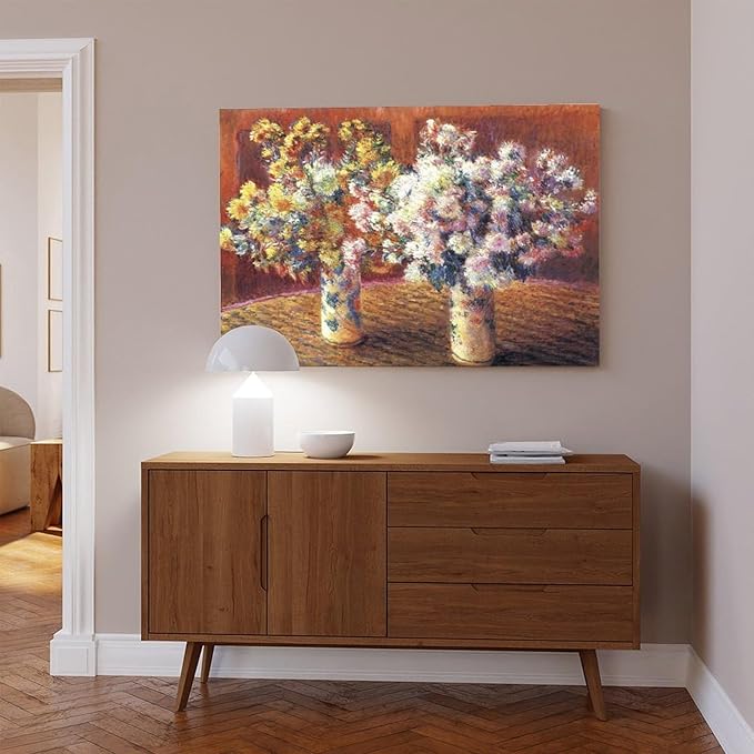 CFIOZYOS 40+ Monet Famous Print Posters Two Vases with Chrysanthems by Claude Monet Impressionism Poster for Teen Boys Room Wall Art Canvas Painting Print Frame 16×24inch(40×60cm)
