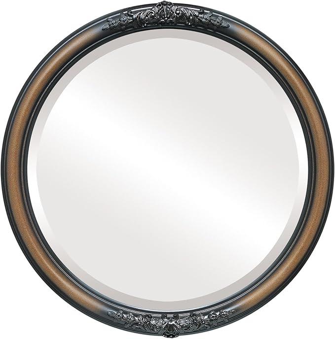 OVALCREST Round Beveled Wall Mirror for Home Decor - Contessa Style - Walnut - 16x16 Outside Dimensions