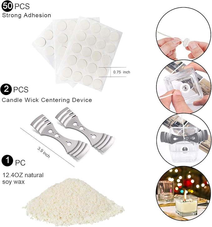 Candle Making Kit Supplies,DIY Craft Tools Including Candle Make Pouring Pot, Sticker, 3-Hole Wicks Holder, Natural Soy Wax and Spoon