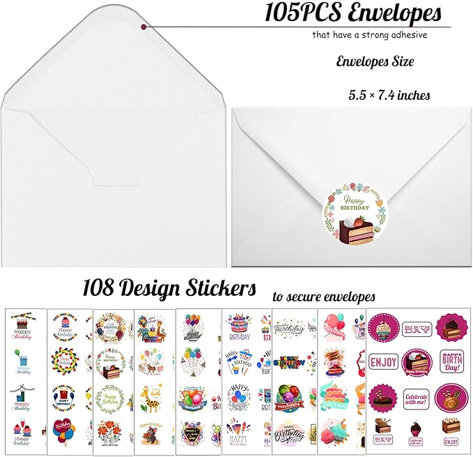 Happy Birthday Cards, 104 Birthday Card Bulk with Envelopes - Blank Inside, 5 x 7 inches Assorted Birthday Greeting Cards in Box