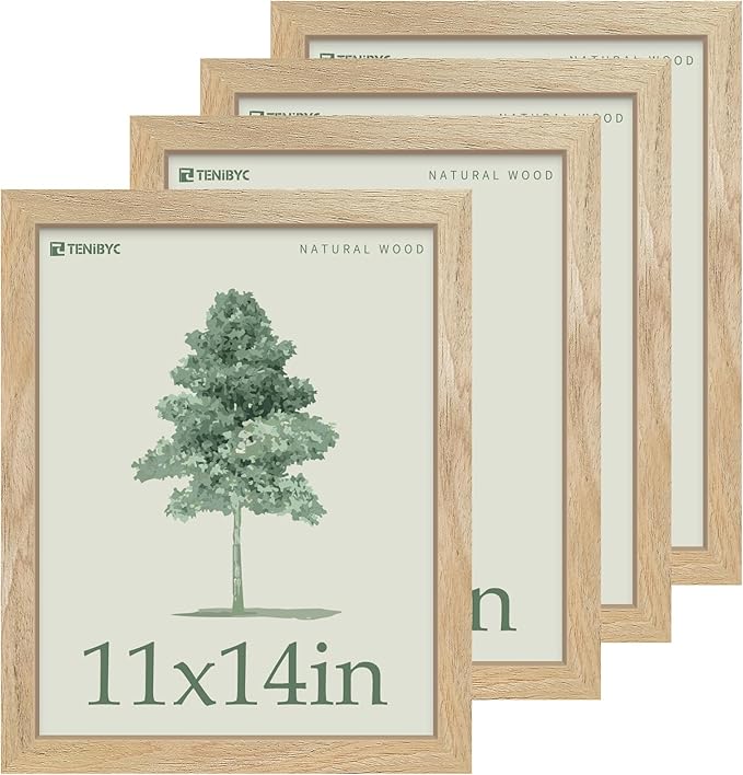 Picture Frame 4 Pack - Solid Wood Poster Photo Frame - Woodgrain Series - Room, Office, Gallery, Studio Display - Wall Hanging